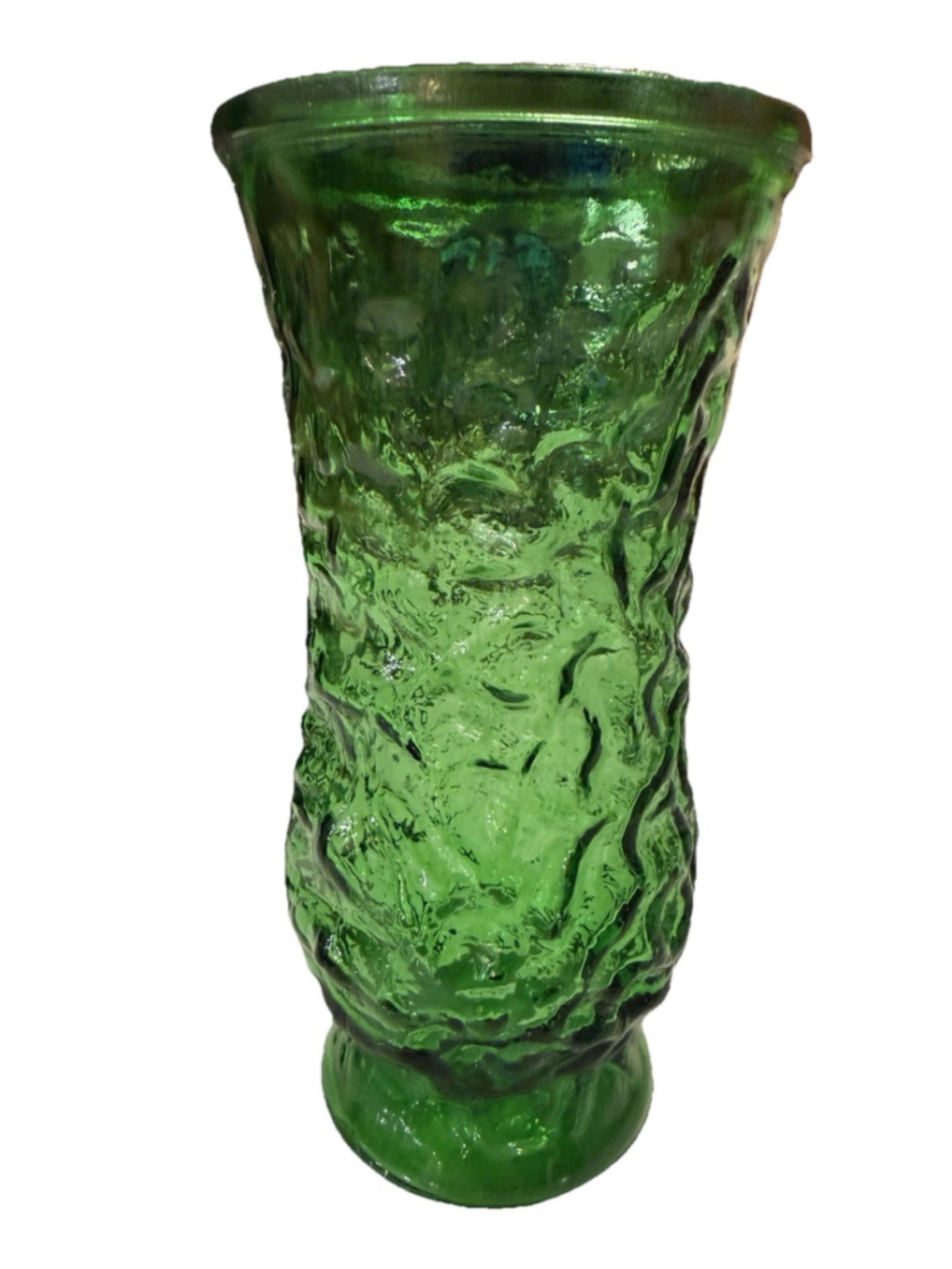 Vintage Hoosier Glass Vase Emerald Green Textured Bark, #5